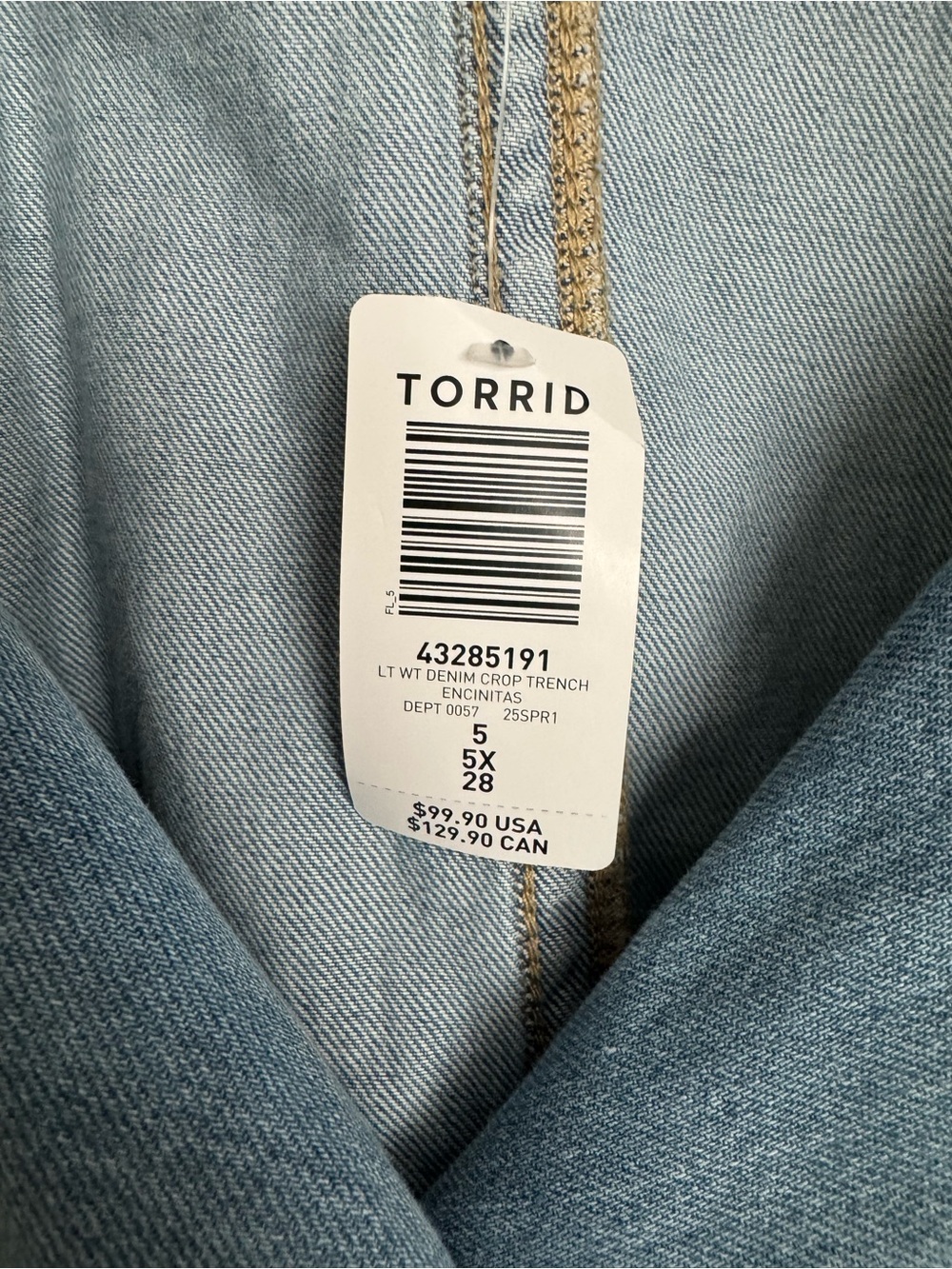 NWT Torrid Crop Denim Trench Coat Jacket Light Wash Double Breasted Plus Size 5X - Picture 3 of 4